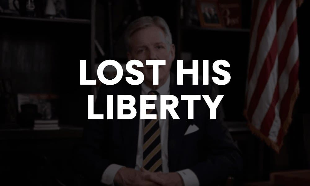 LOST HIS LIBERTY graphic over a photo of Brant Frost IV