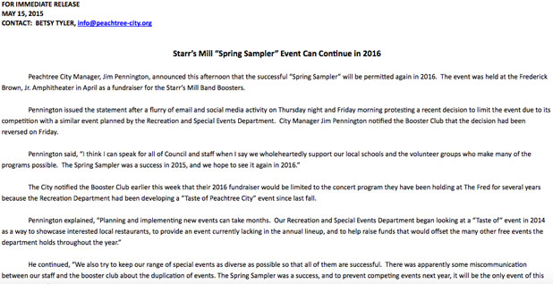 Starr’s Mill boosters win tempest over tasting